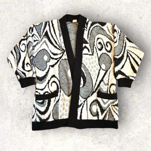 80s Vintage 100% Acrylic Hand Knit Cardigan Size L